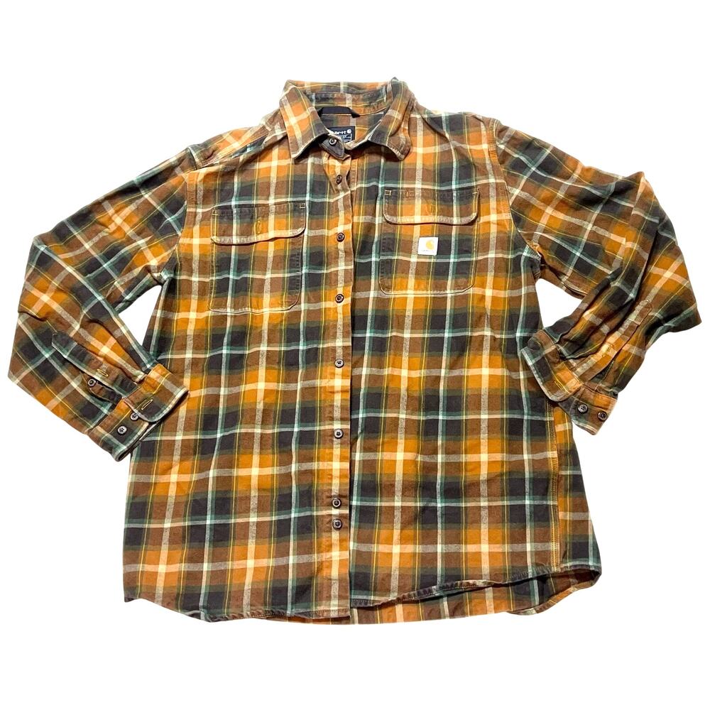 Carhartt Heavyweight Loose Fit Long Sleeve Flannel Shirt Large Brown Plaid
